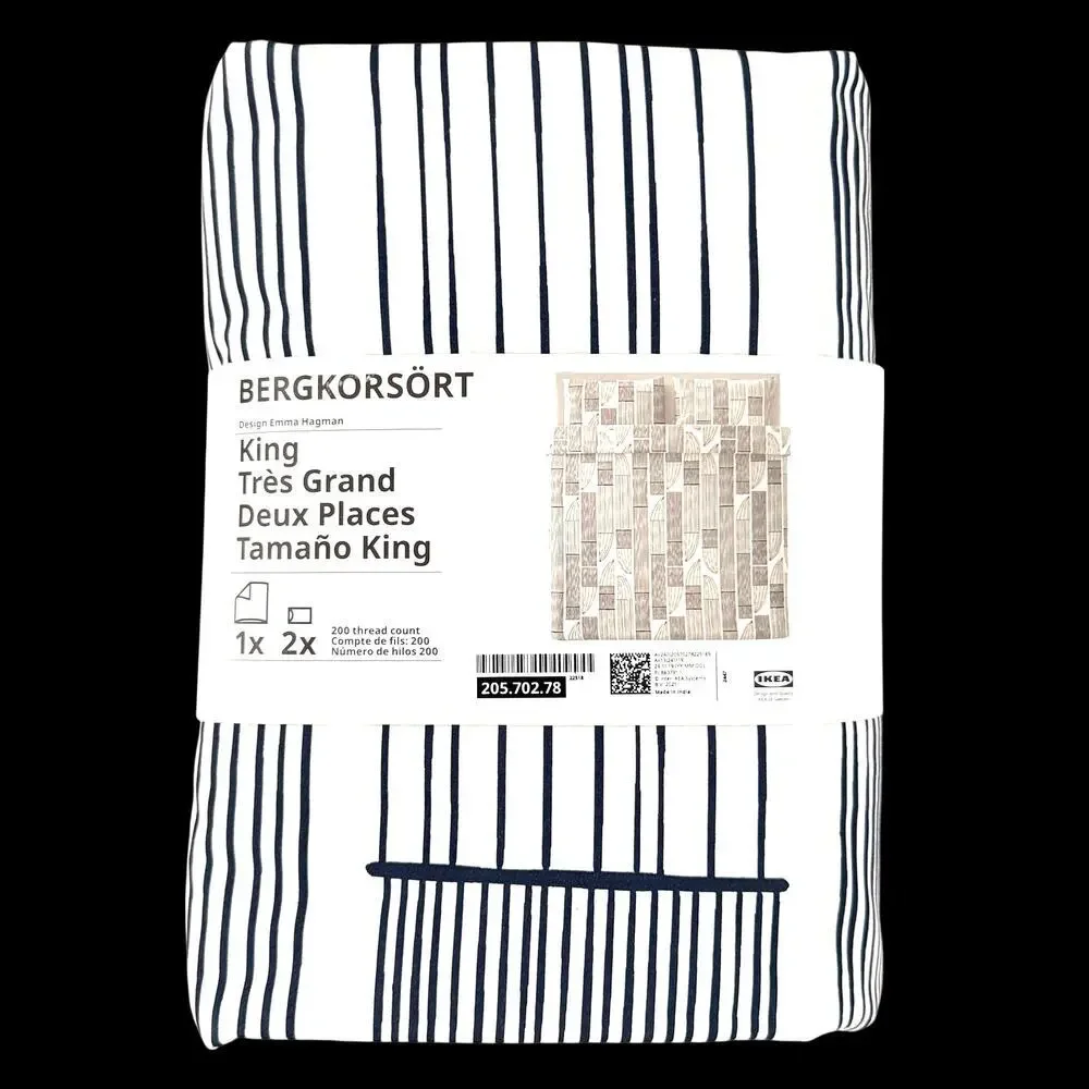 IKEA BERGKORSORT White & Gray King Duvet Cover & Pillowcases